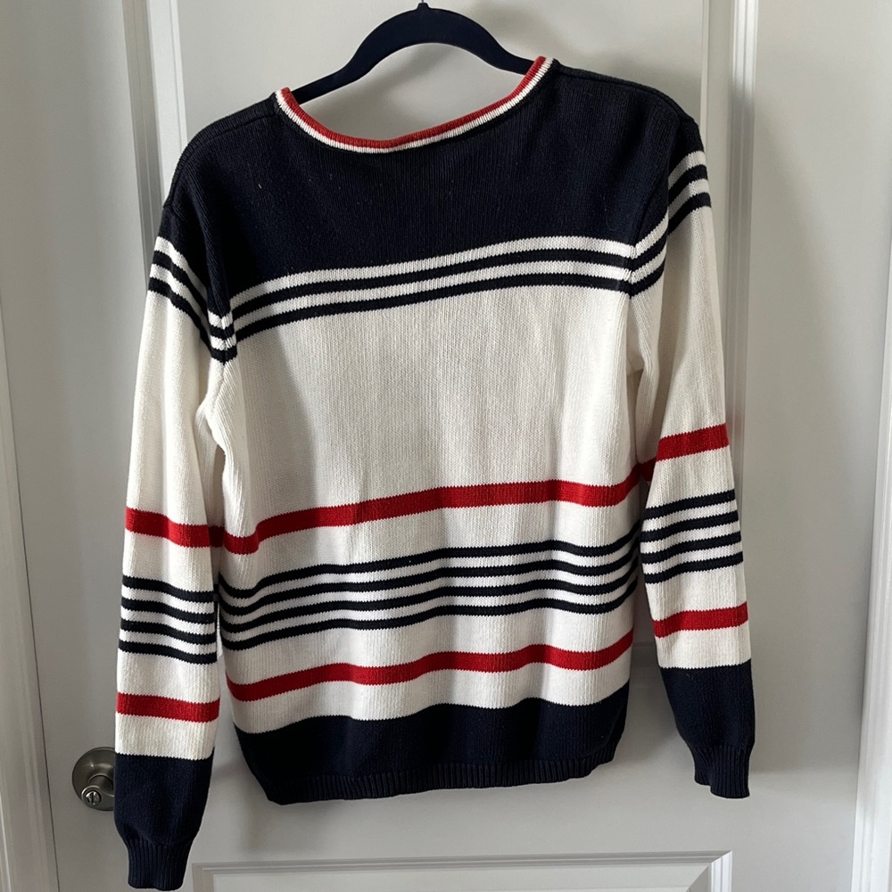 Liz Claiborne Crewneck GOLFCART ‘Sweater in White, Black & Red Cotton VTG S - Picture 5 of 5